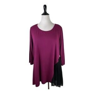 ANTHONY RICHARDS Knit TOP 0XL Purple Black Pleated Lagenlook Asymmetric Tunic